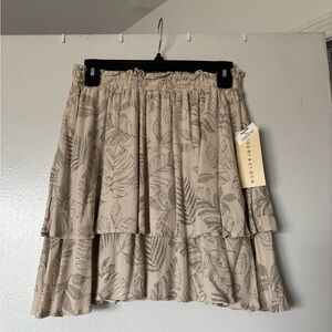 Paper Crane Beige Leaf Pattern A-Line Skirt